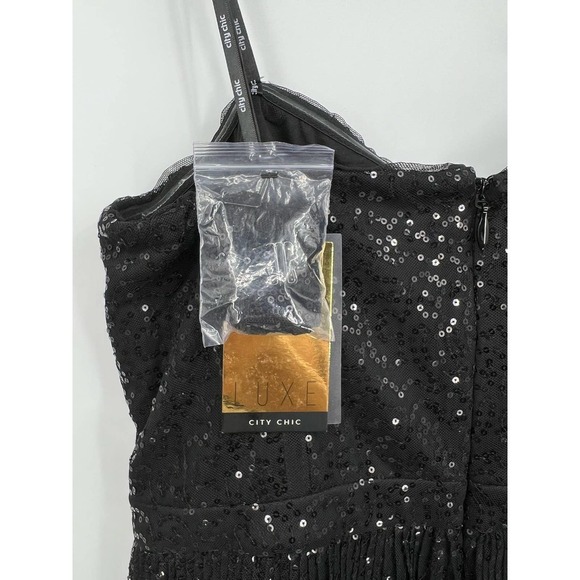 City Chic Luxe NWT Black Sequin Pleated Aurora Fit & Flare Maxi Midi Dress Sz 12 - Picture 11 of 15